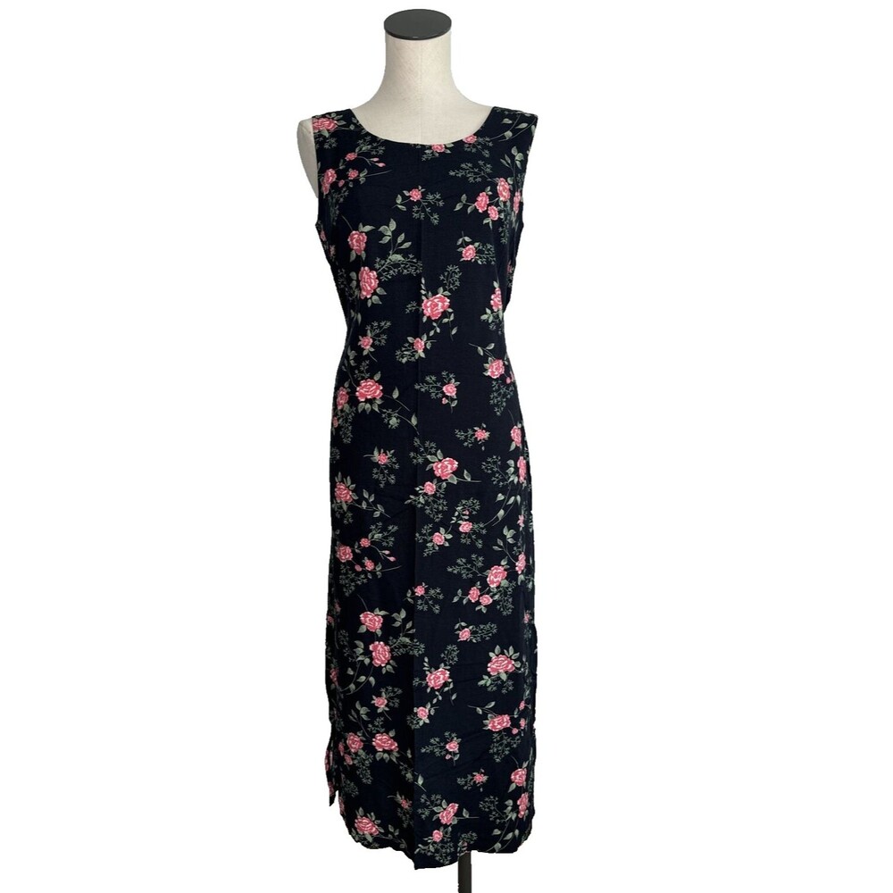 Vintage Kathie Lee Dress Black Floral Sleeveless Slip Tank Tie Back Size 4/6